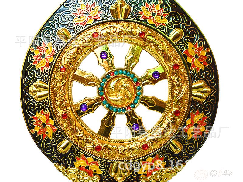 精美珐琅大法轮 中间轮可转动 彩绘法轮宝 家居摆件 佛教用品厂家