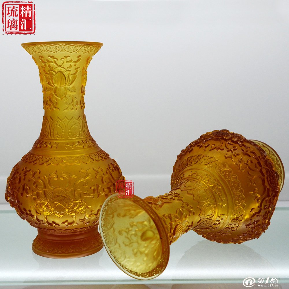 净莲花瓶琉璃家居商务摆件 广州琉璃艺术礼品定做