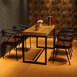 美式铁艺餐厅实木餐桌椅 复古原木长方形咖啡厅西餐厅餐桌椅组合