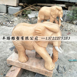 厂家定制晚霞红石雕大象 门口景观雕塑