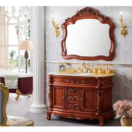 简欧式浴室柜组合 红橡木仿古 落地式雕花洗漱台