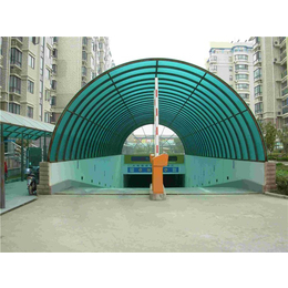 A钢架玻璃地下室入口雨棚、南京得力嘉装饰、辽宁雨棚