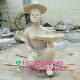 酒店会所人造石沙雕东南亚人塑像装饰摆设砂岩泰式托盆女雕塑