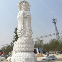 大型汉白玉石雕9.9米三面滴水观音像寺庙祭祀摆件