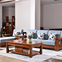 组合胡桃木实木茶几全实木沙发组合客厅中式转角沙发缩略图
