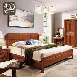 万家达现代实木简约新中式胡桃木实木床卧室成套家具单双人实木床