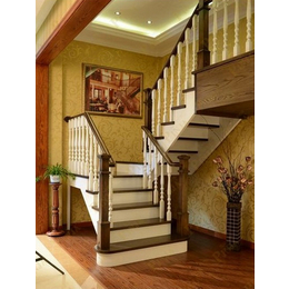 品家楼梯上海实木楼梯美式风格楼梯乡村风实木楼梯橡木拉丝手工梯缩略图