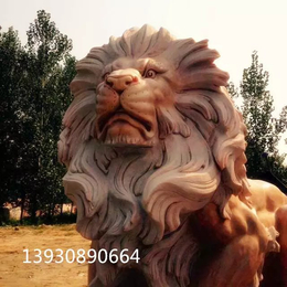 晚霞红大爬狮子 欧式石雕狮子 西洋狮子雕塑摆件