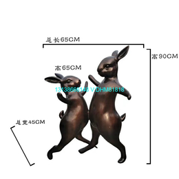 公园绿地铸铜可爱兔子树脂彩绘模型玻璃钢兔子雕塑舞蹈铜兔定制