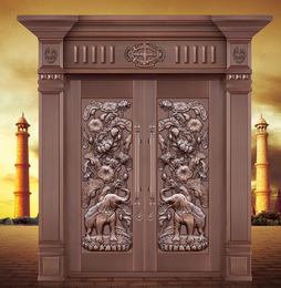 豪华铜门价格-铜门- 欧雅盾对开铜门安装