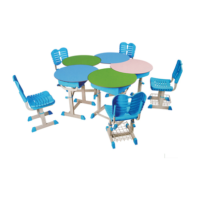 单柱单层旋钮式多人拼接塑料升降课桌椅