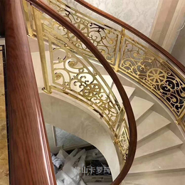 珠海经典铜楼梯设计 精雕铜楼梯扶手搭配花梨