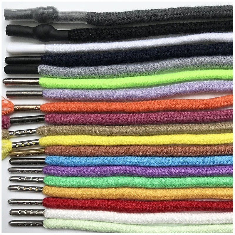 厂家彩色棉绳纯棉帽绳丝光棉红黄紫裤腰绳铜铁卡头绳塑料头绳