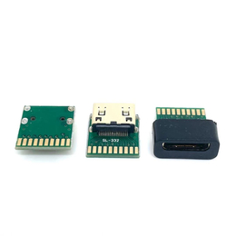 MINI HDMI19P板上贴片母座带PCB板镀金铜壳带护套