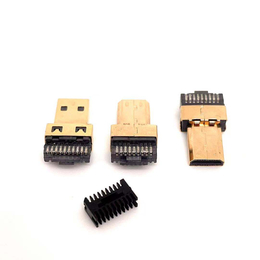 MICRO HDMI 焊线公头 D型口带线夹自动焊 镀金铜壳