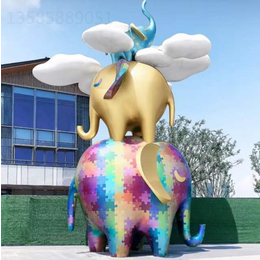 温州商场装饰 不锈钢彩绘大象雕塑 可爱小象动物摆件