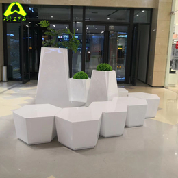 商业中心玻璃钢花盆异形组合花箱定制白色方形花钵