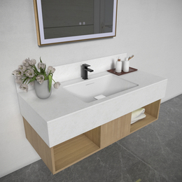 柜伙计设计师风浴室柜太空铝原木色岩板一体陶瓷盆洗手台