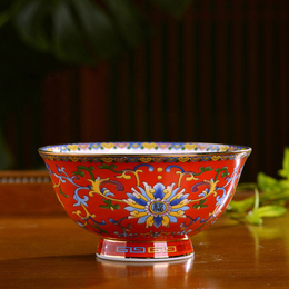 中式景德镇描金边碗手工骨瓷碗盘餐具寿辰礼品