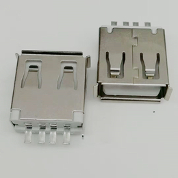 USB 2.0焊线式母座 4P 带接地脚卷边白胶带护套带凸包