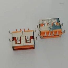 USB 2.0沉板式母座 4P 90度插板橙色胶芯 