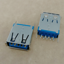 USB 3.0母座9P180度直插直脚卷边铁壳蓝胶