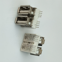 USB 2.0双层侧插母座8P90度DIP卷边白胶 