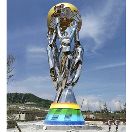 太原广场人物举镂空球雕塑 不锈钢烤漆景观摆件定制