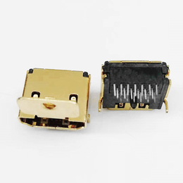 HDMI19P-A型母座90度插板带柱带耳朵带螺丝孔铜壳镀金