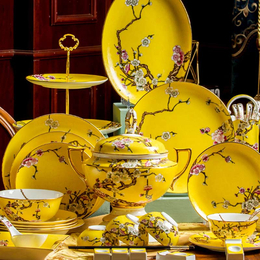 中式扒花珐琅彩餐具景德镇骨质瓷碗碟盘礼品批发