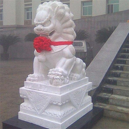 甘南晚霞红狮子雕塑-乾锦园林